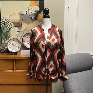 Lauren Ralph Lauren silk blouse 1X with Ikat print